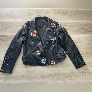 Ladies Embroidered Leather Moto Jacket